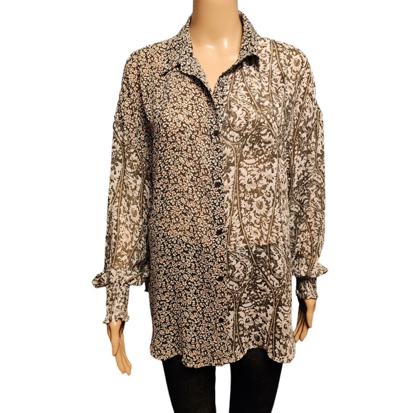 Acoa Floral Woven Sheer Chiffon Blouse Loose Size S - Picture 3 of 14